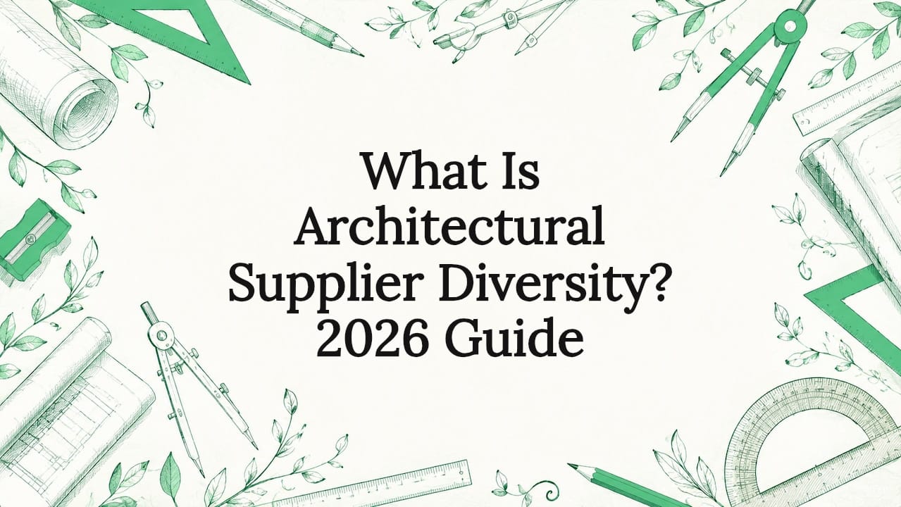 Decorative illustrated title card with architectural tools