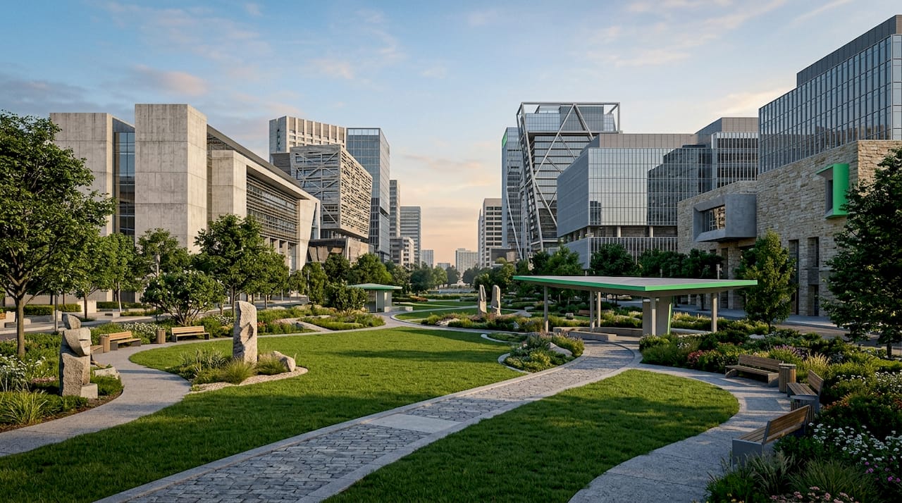 Civic plaza urban site architectural view