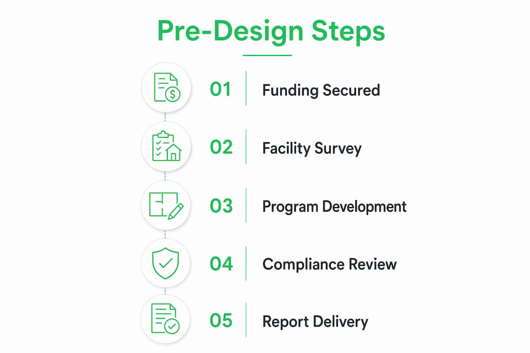 Infographic showing key steps of pre-design phase