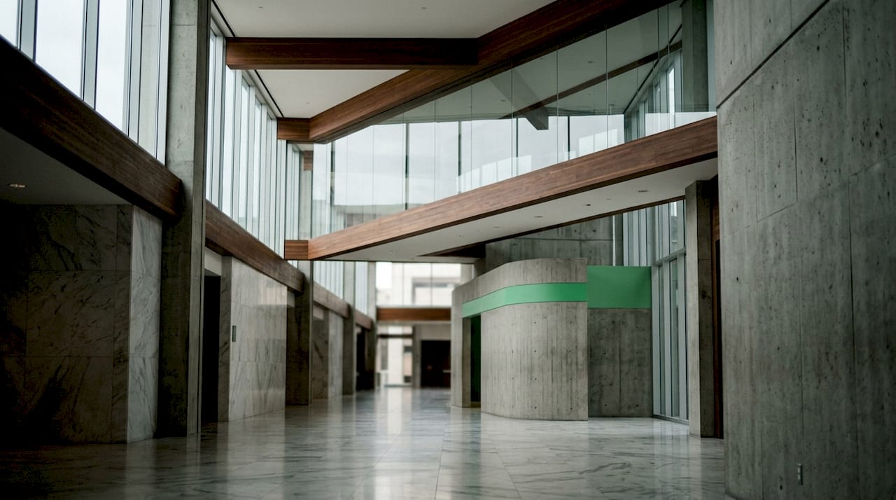 Empty interior of government building, detailed architecture