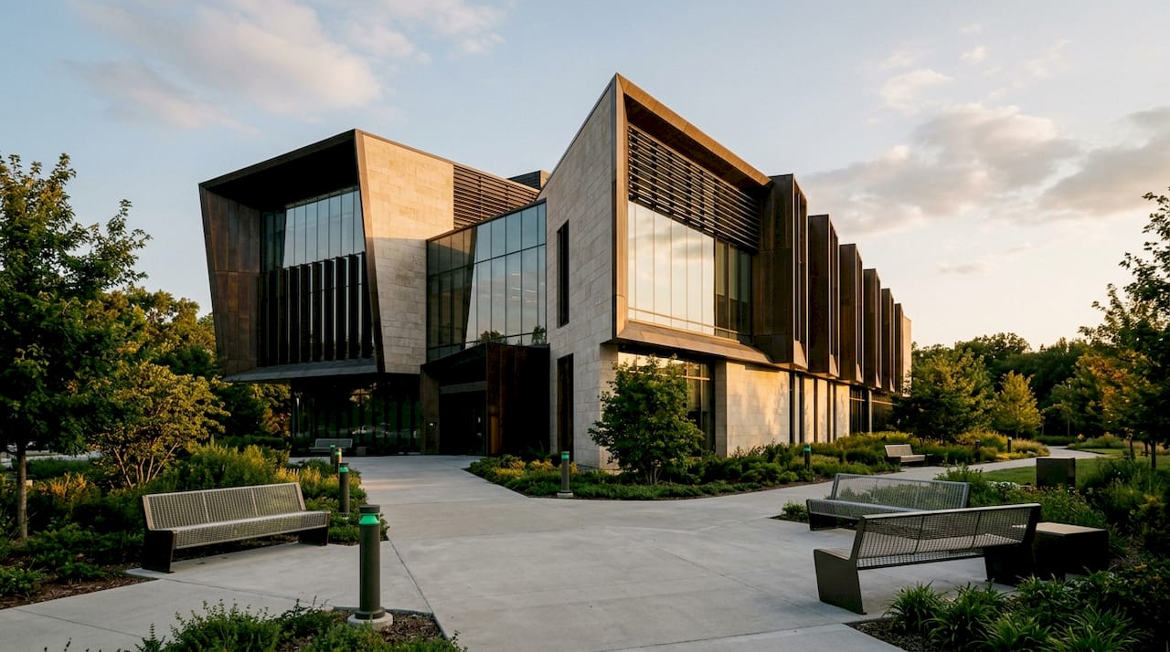 Modern federal building exterior rendering