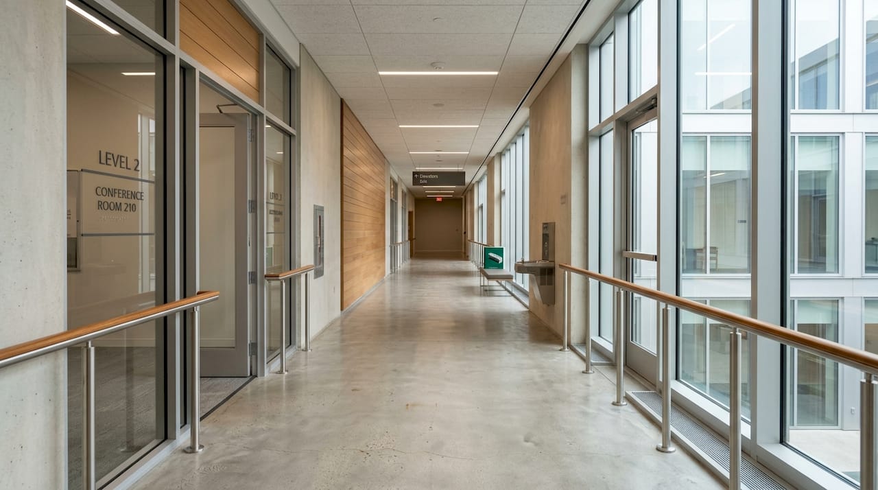 Empty accessible corridor in a federal building