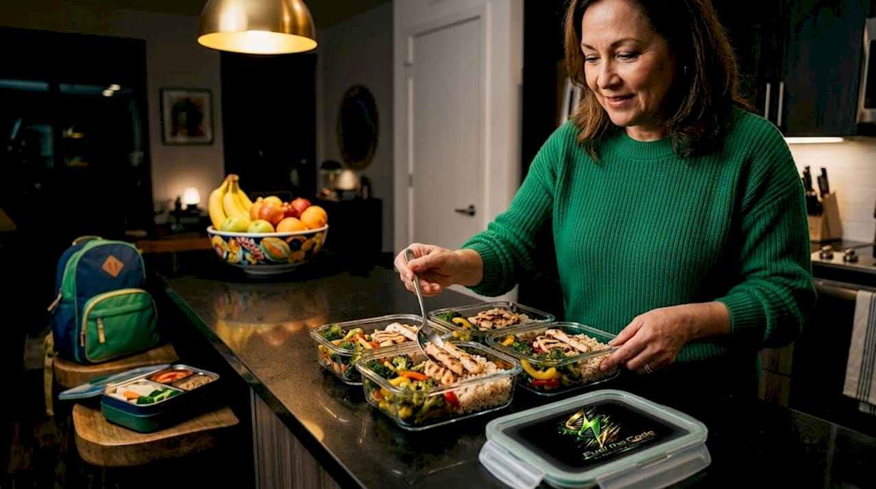 Meal prep for busy family in kitchen