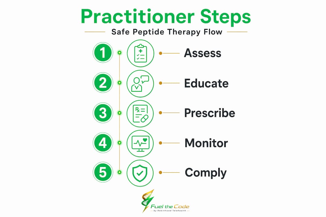 Practitioner steps in safe peptide therapy vertical flow