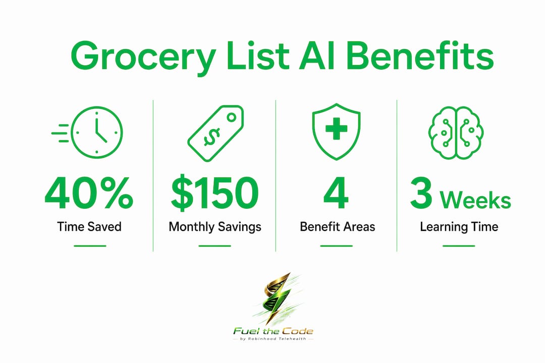 Infographic illustrating grocery list AI benefits and stats