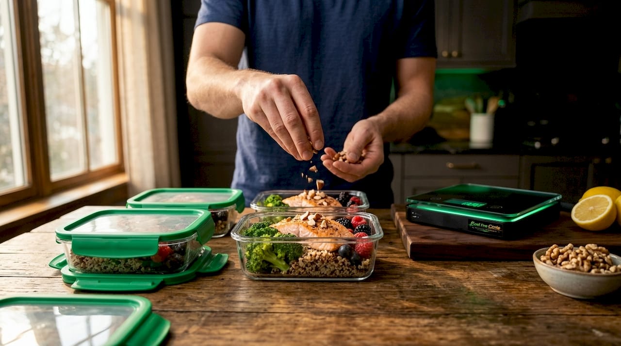 Healthy meal prep ingredients with omega-rich foods