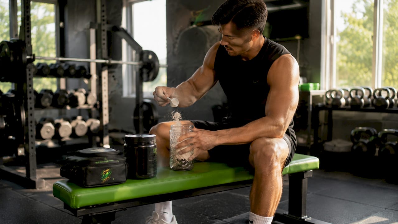 Athlete preparing creatine supplement