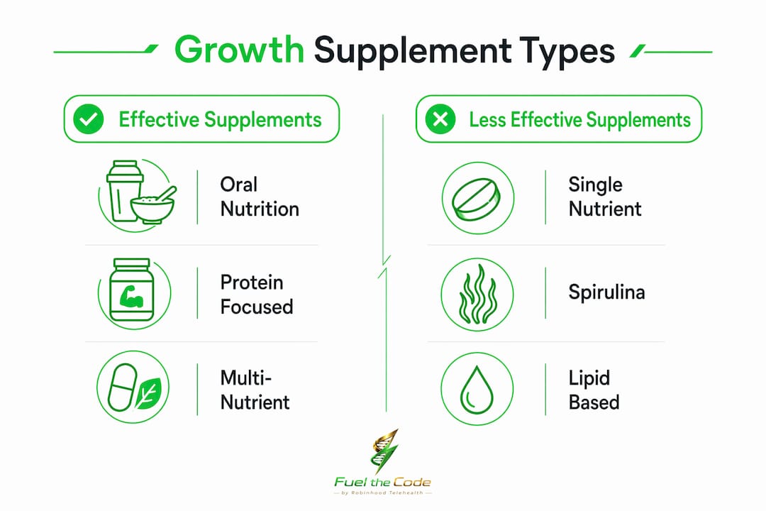 Infographic comparing growth supplement types