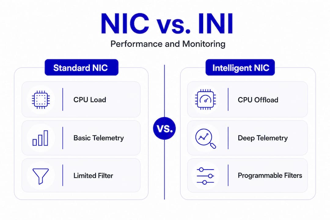Infographic comparing standard NIC vs. intelligent NIC