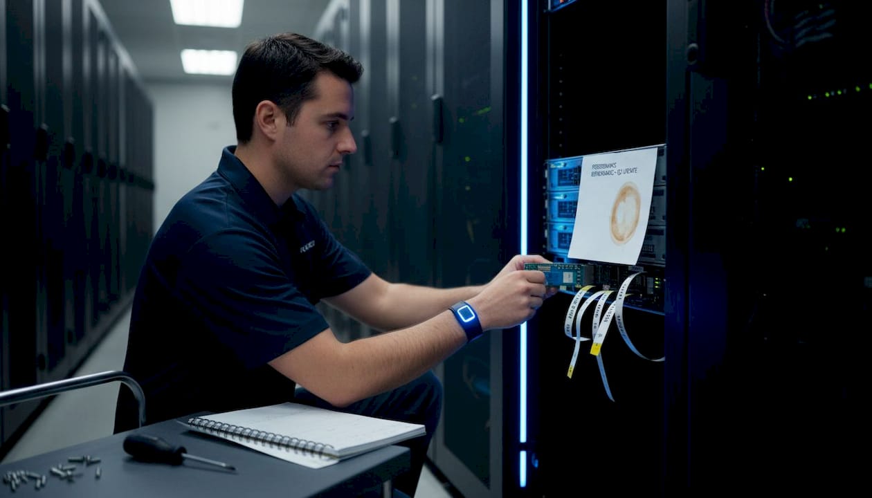 Technician upgrading server with network card