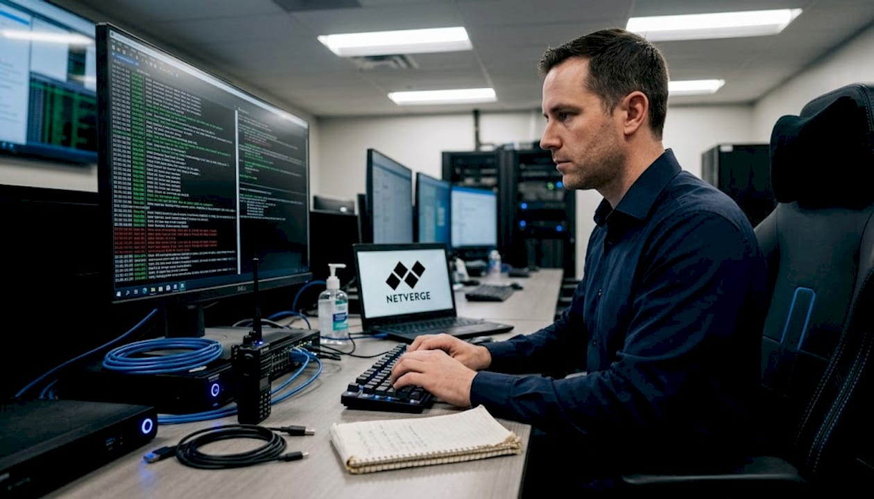 Operator running diagnostics in operations center