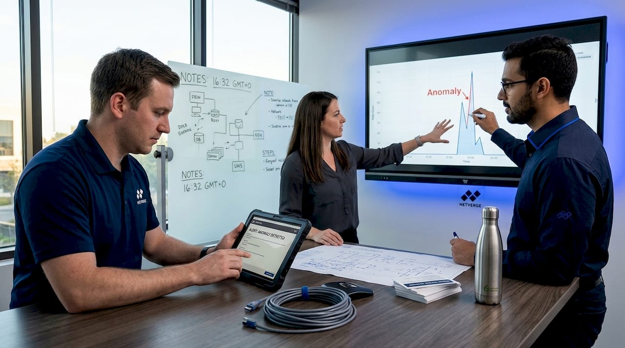 Engineers reviewing alerts and anomalies together
