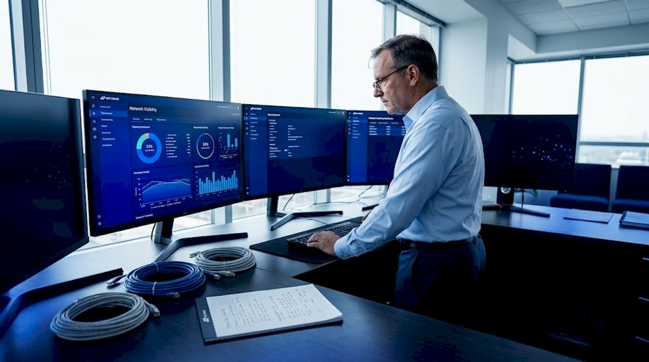 IT specialist monitoring network dashboard