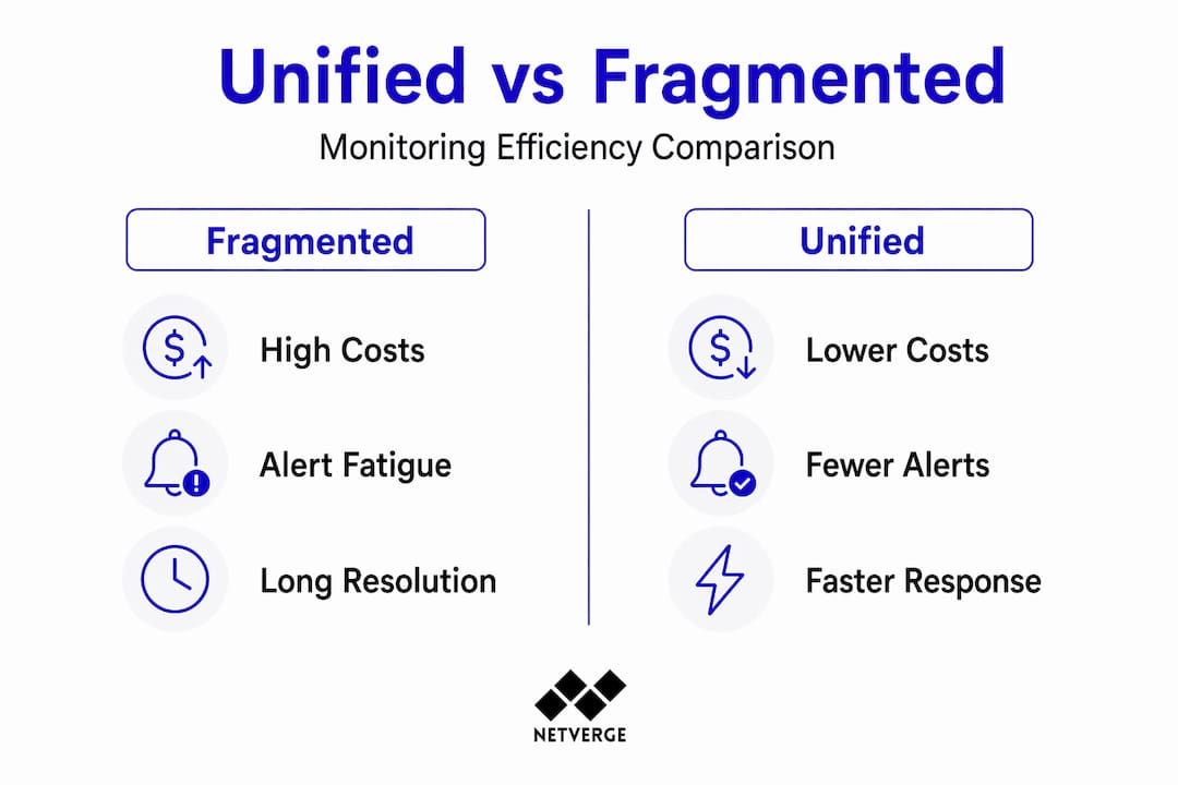 Infographic comparing unified and fragmented monitoring
