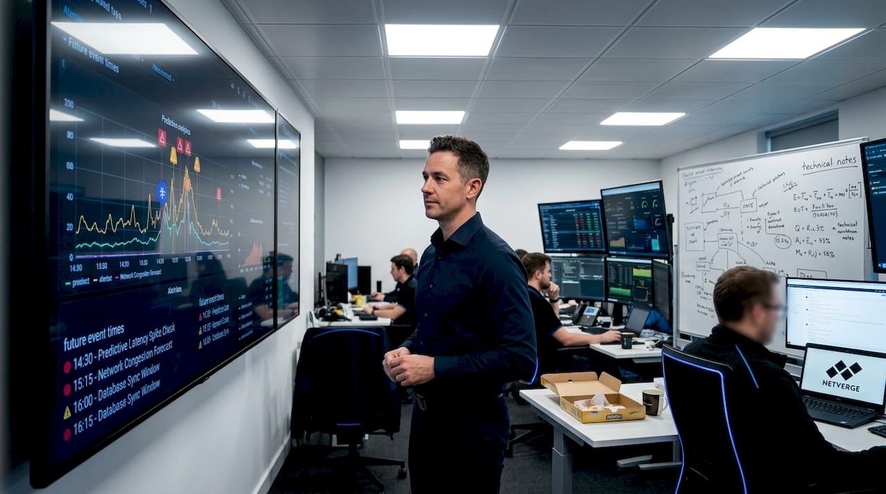 IT lead reviews AI-powered predictive network dashboard