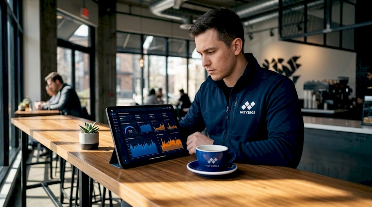 Admin reviewing live network monitoring dashboard