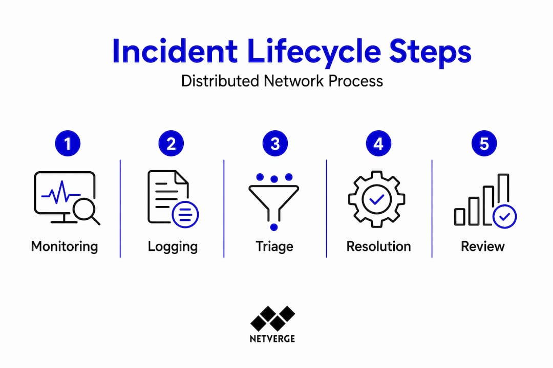 Incident lifecycle vertical flow infographic