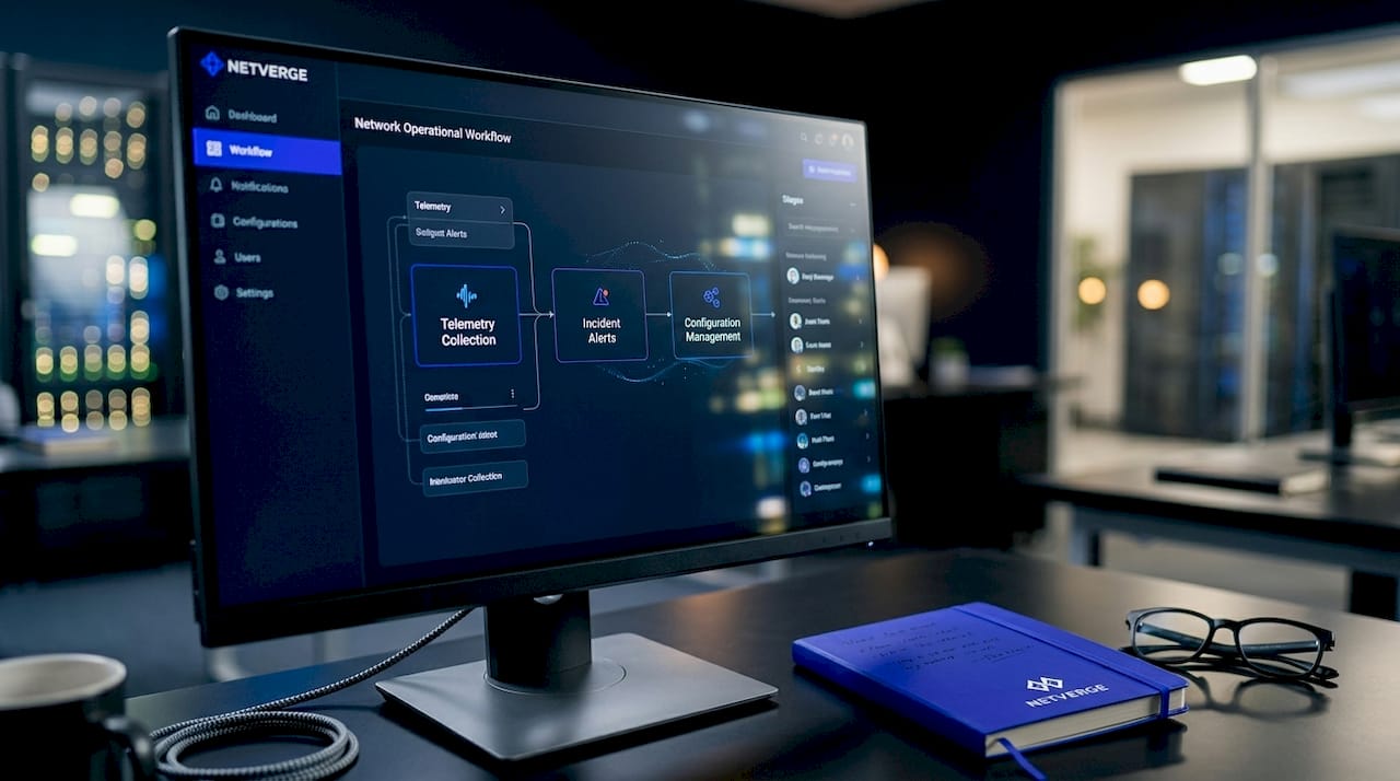 Close-up of network workflow software on computer screen