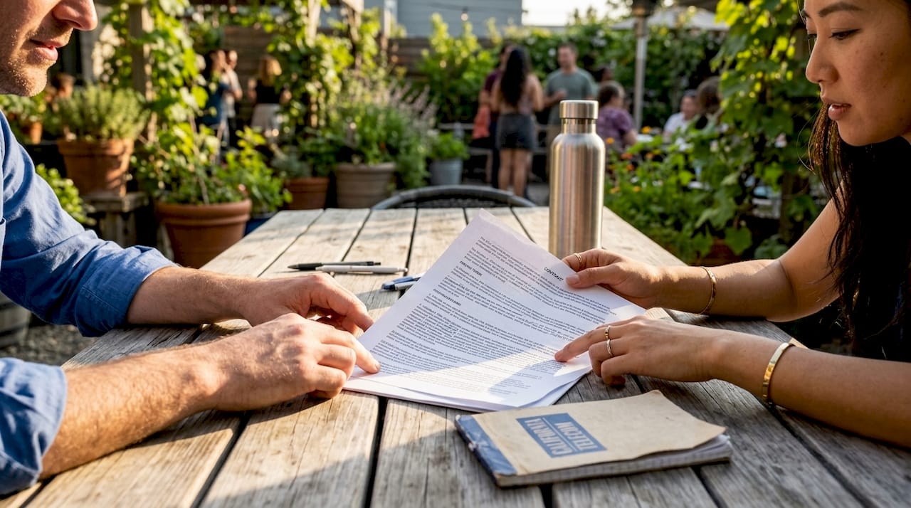 Hands examining ISP contract pricing details