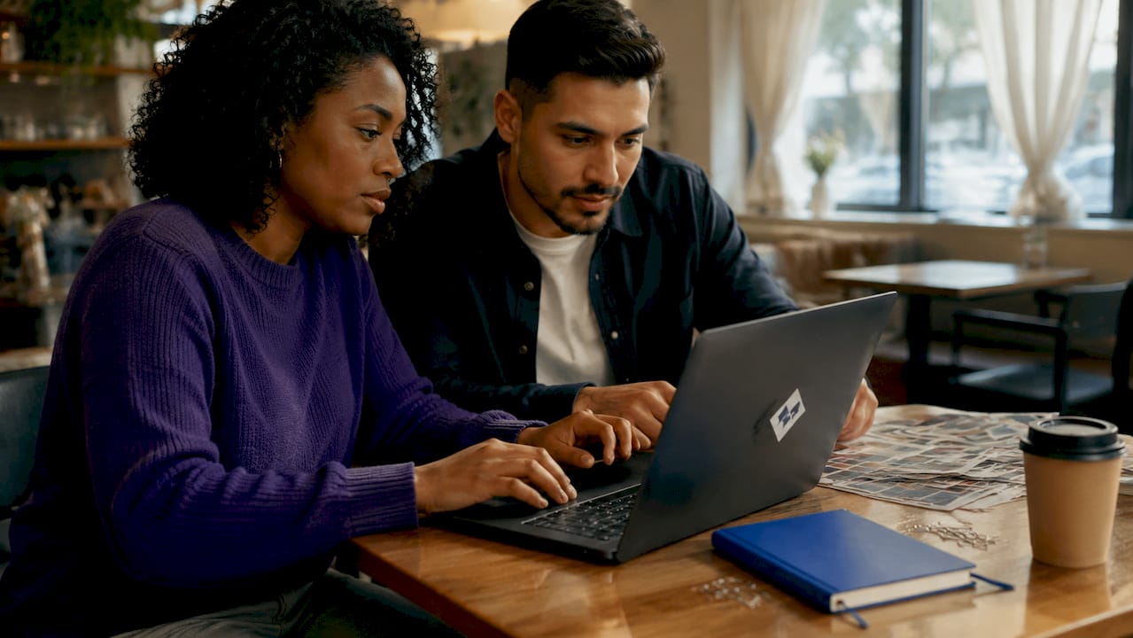 Hands typing by laptop on network automation documents