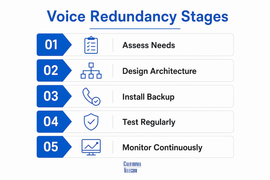 Infographic illustrating steps for voice redundancy implementation