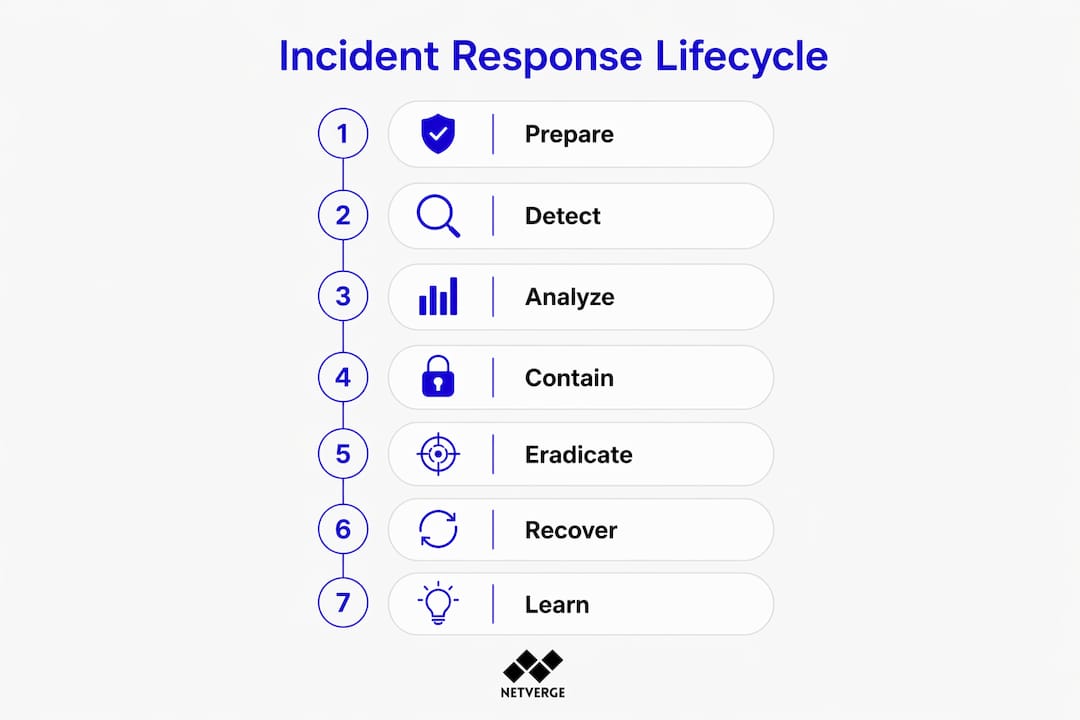 Infographic illustrating network incident response lifecycle phases