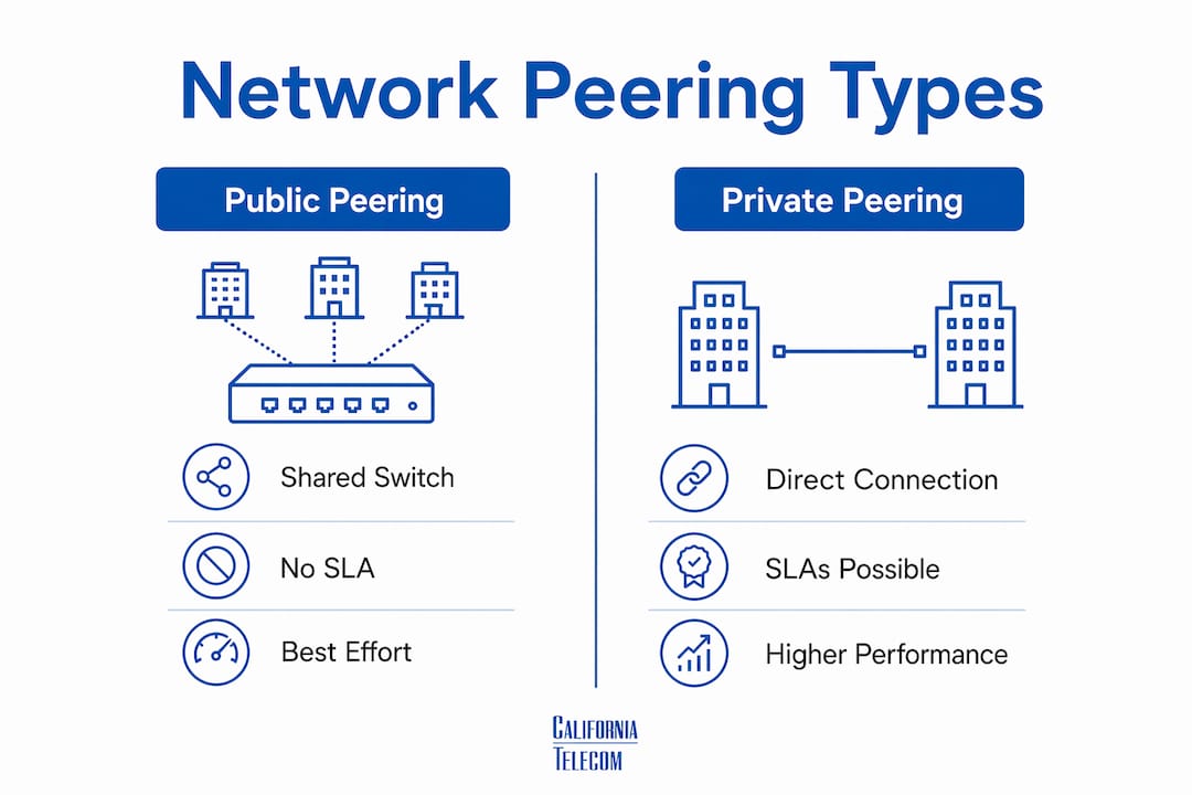 Infographic comparing public and private network peering types