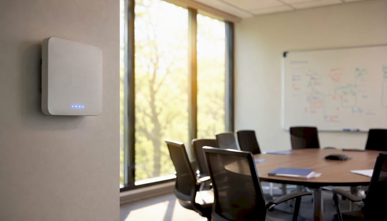 Wireless access point mounted on office wall