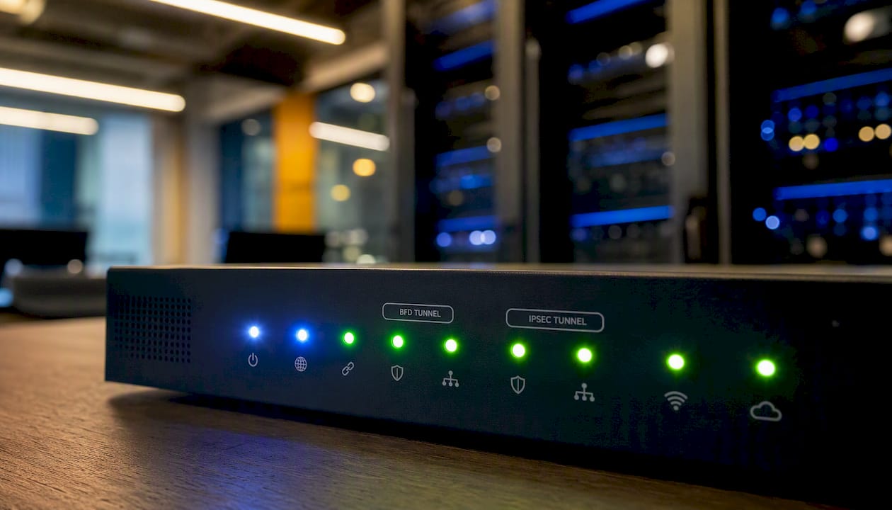 Network device LEDs showing tunnel and link status