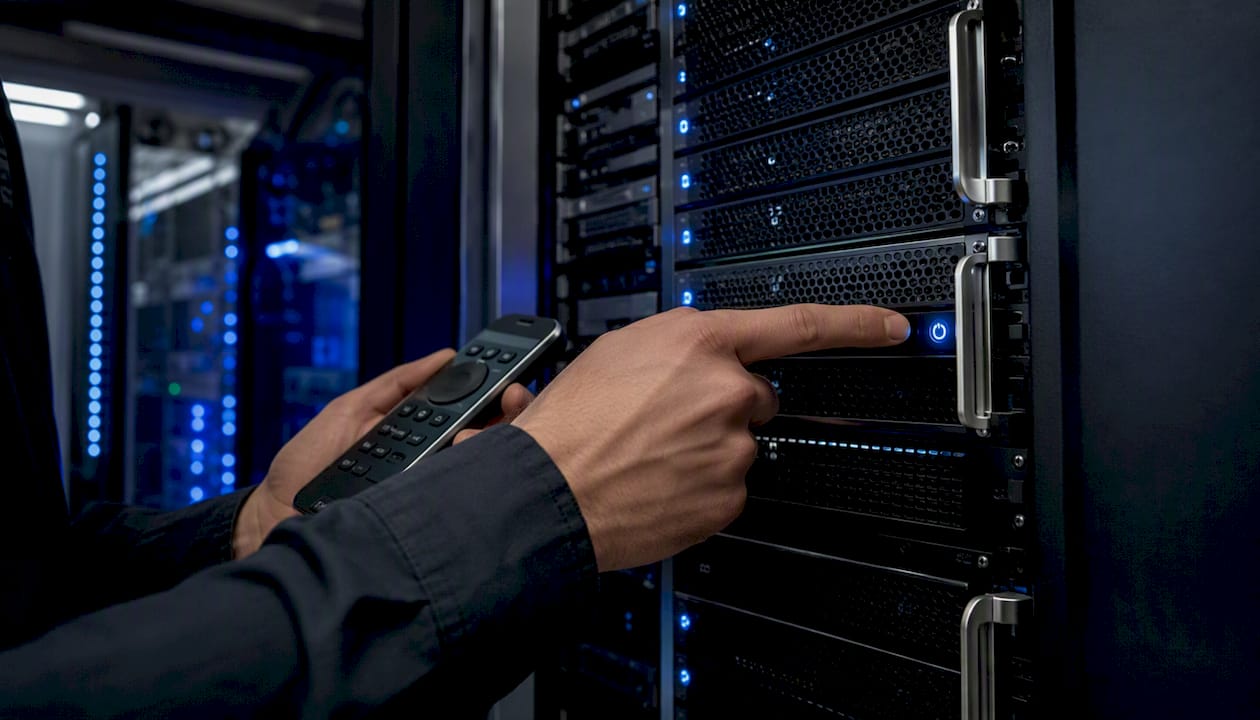 Hand operating remote power control on server rack