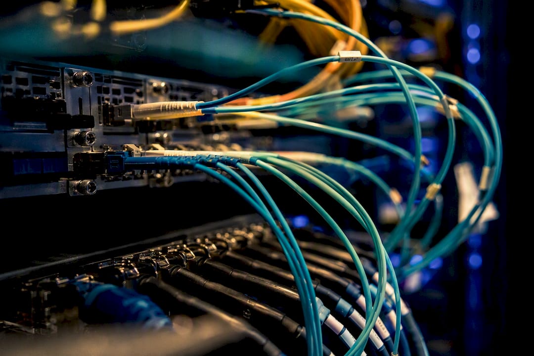 Fiber optic network cables close-up