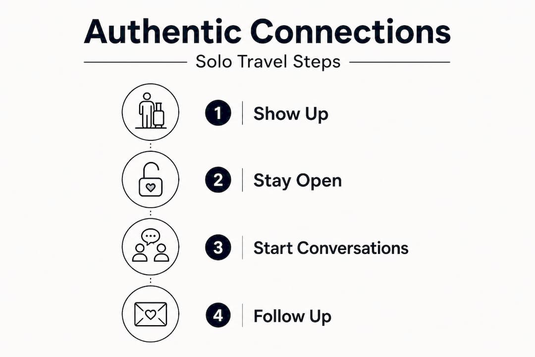 Vertical infographic of solo travel connection steps