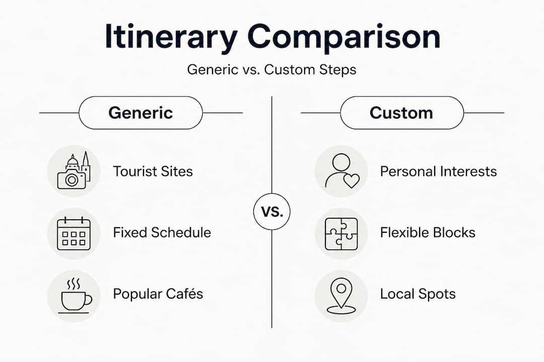Infographic comparing generic and custom itineraries