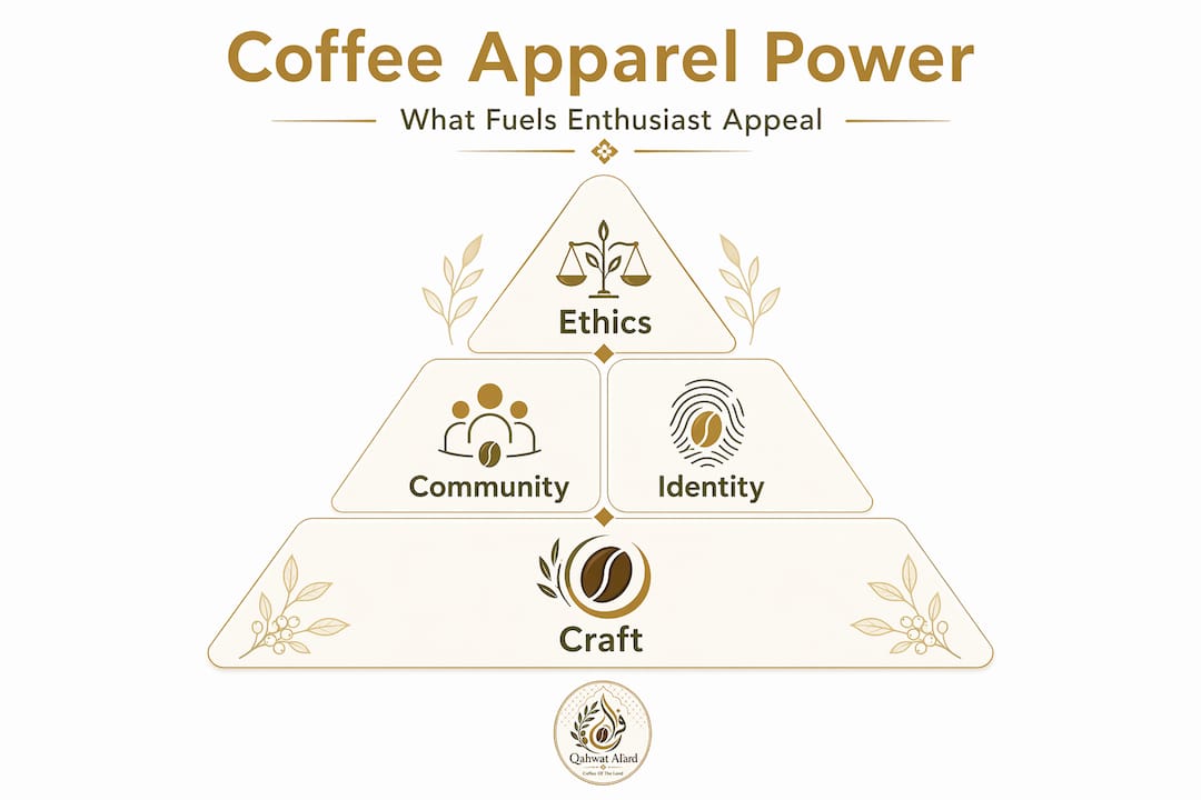 Hierarchy infographic showing coffee apparel appeal factors