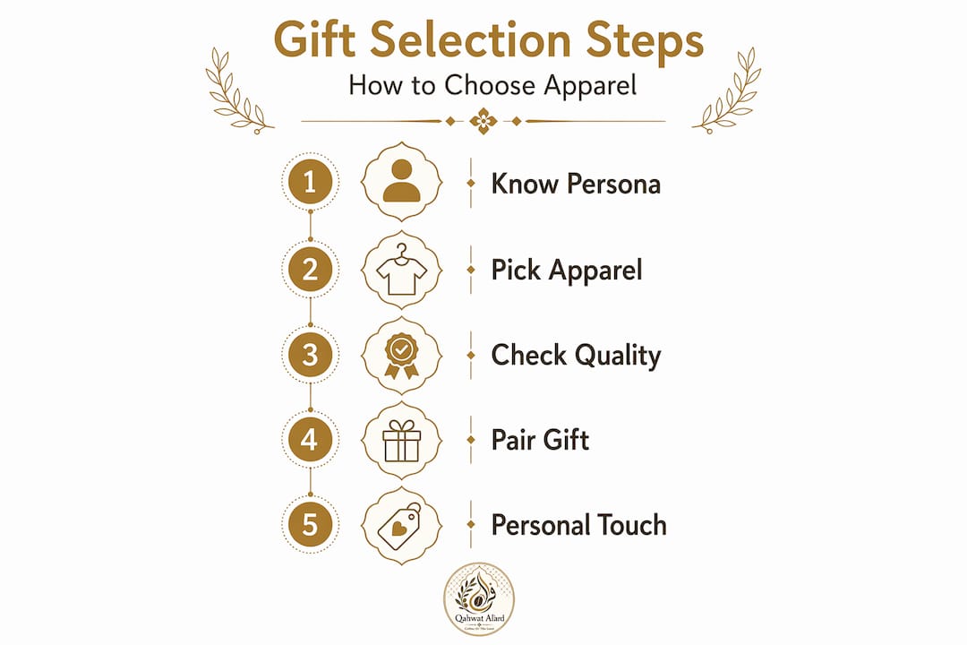 Infographic showing steps for coffee apparel gift selection