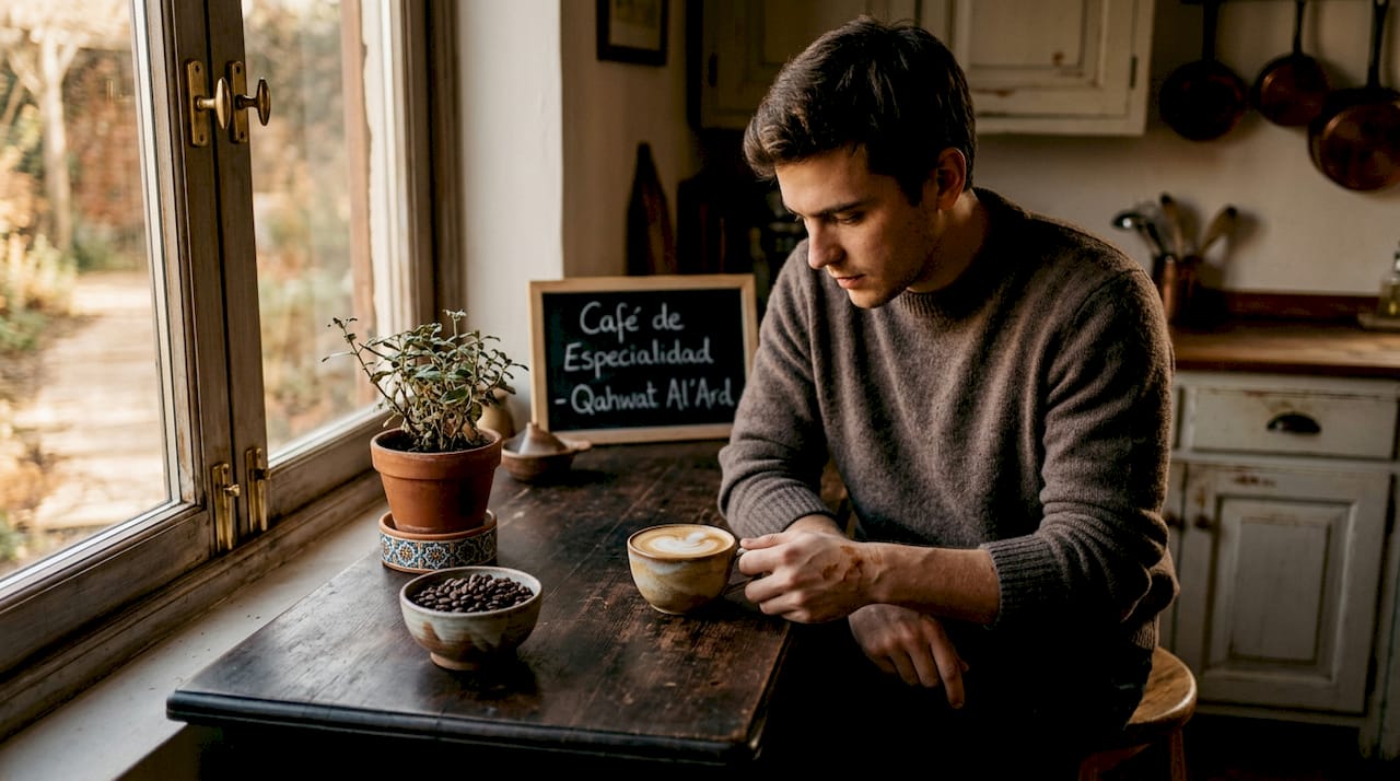 Hombre catando café para apreciar su sabor y textura