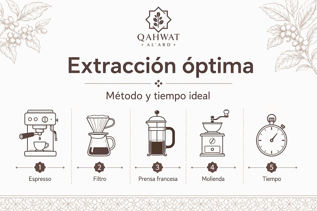 Guía visual de métodos de preparación de café y sus tiempos ideales