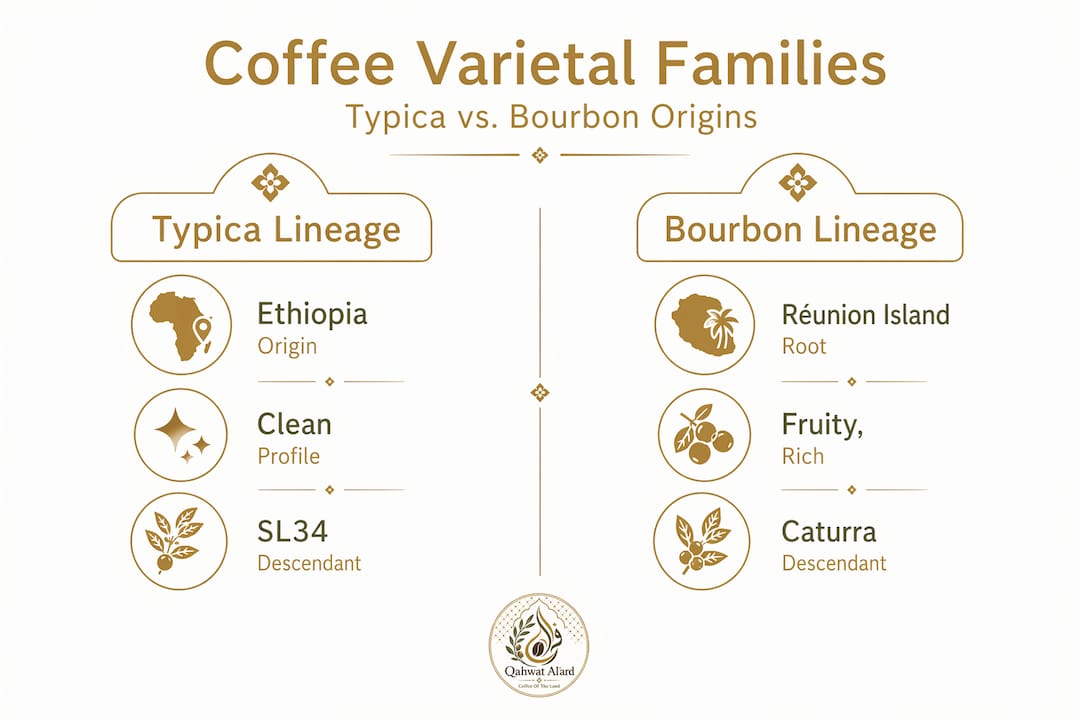 Infographic comparing Typica and Bourbon coffee varietals