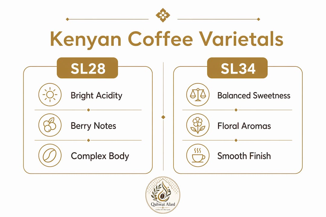 Infographic comparing SL28 and SL34 Kenyan coffee varietals