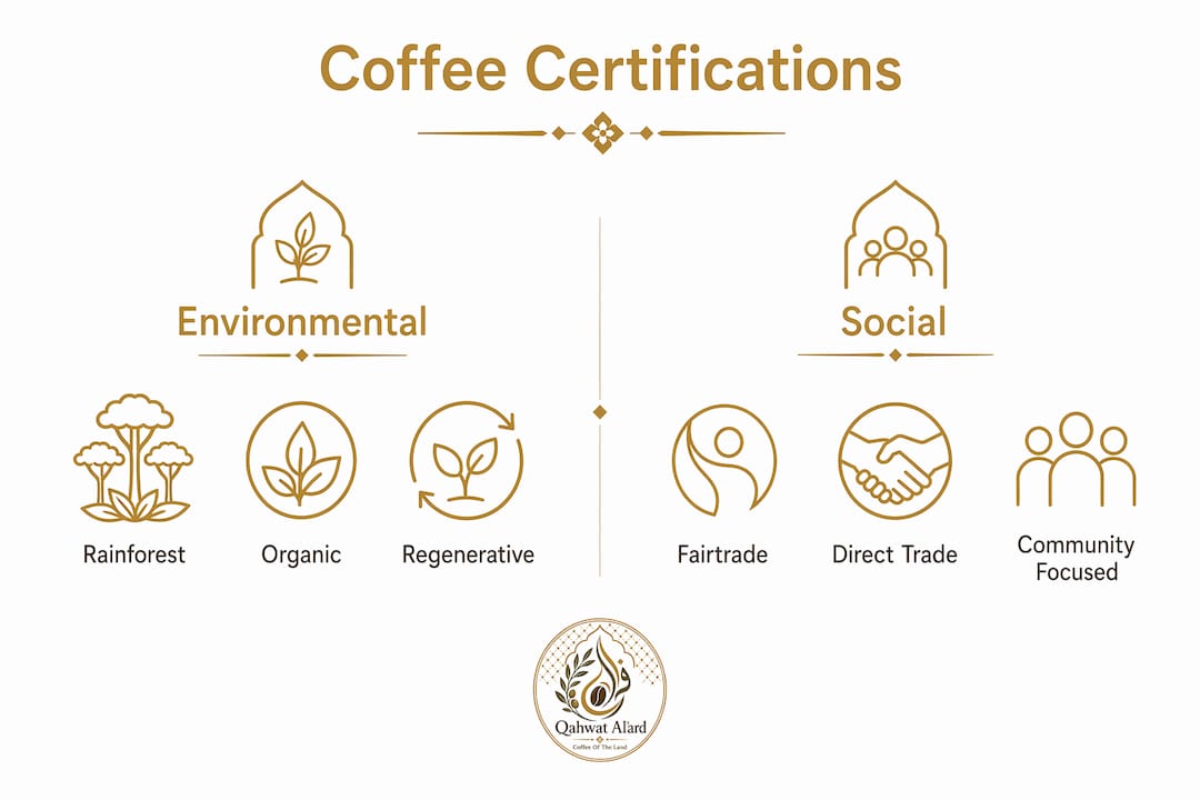 Infographic comparing environmental and social coffee certifications