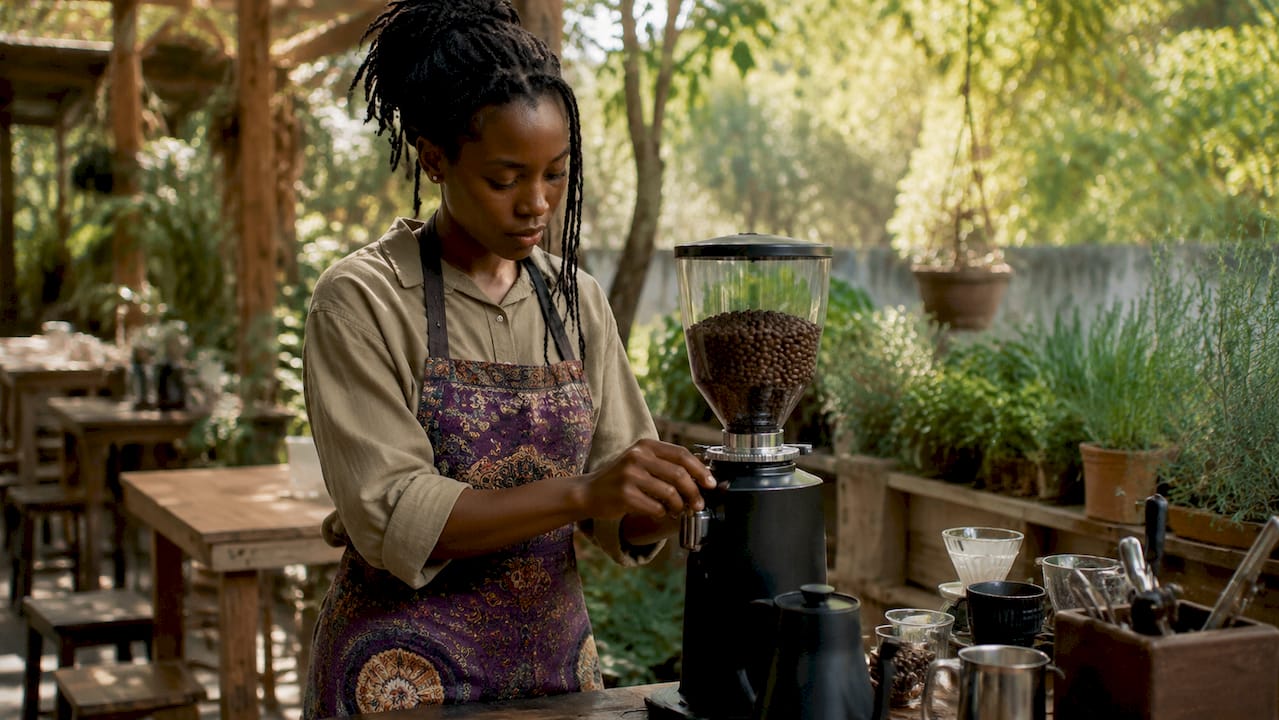Un barista ajusta el molino para conseguir el punto perfecto del café.