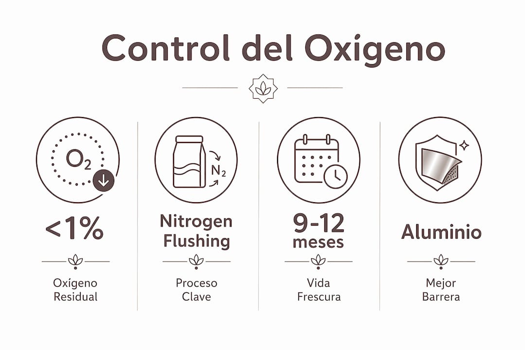 Infografía con datos destacados sobre la gestión del oxígeno en cápsulas de café