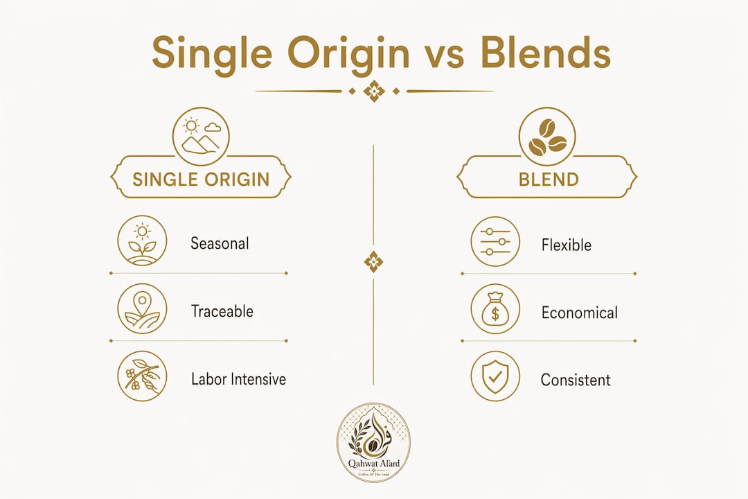 Infographic comparing single origin vs blend coffee features
