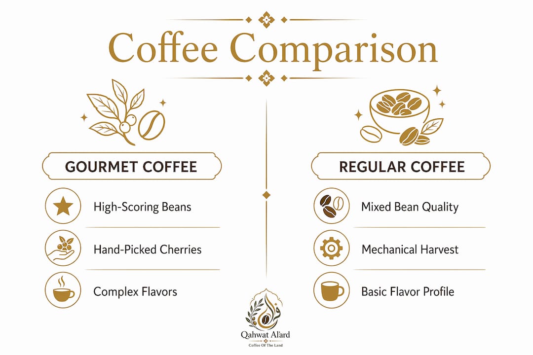Infographic comparing gourmet and regular coffee