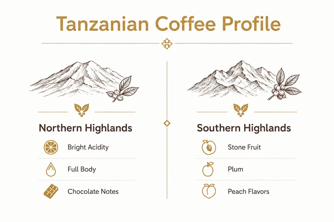 Infographic comparing Northern and Southern Tanzanian coffee flavor profiles