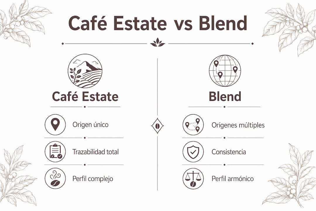 Infografía sobre las principales diferencias entre café de origen único y café de mezcla