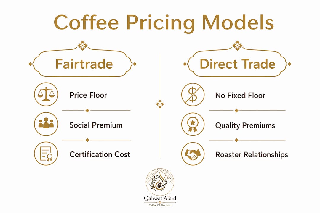 Infographic comparing Fairtrade and Direct Trade coffee pricing