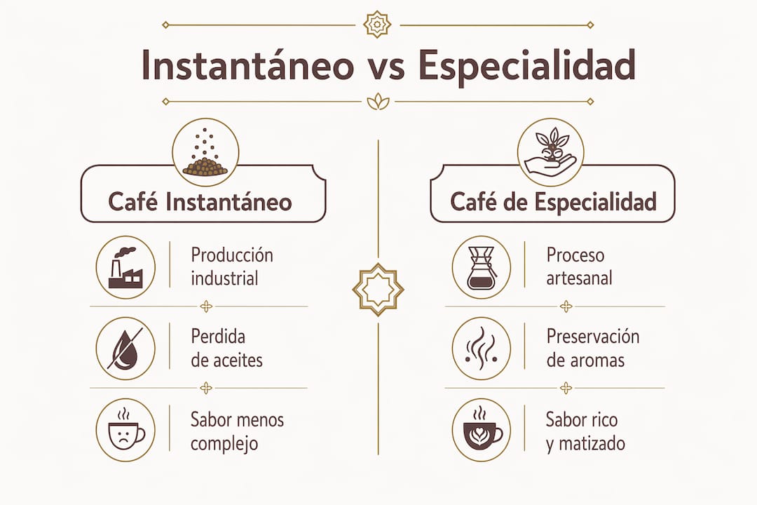Infografía: diferencias clave entre el café instantáneo y el café de especialidad