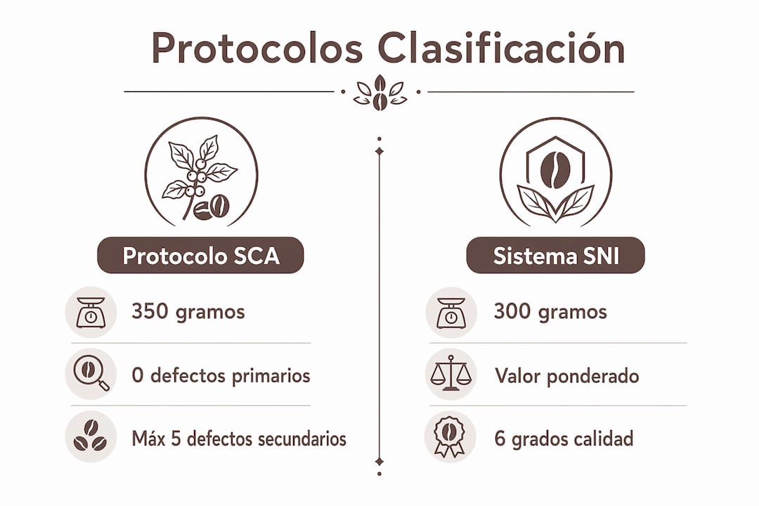Comparativa visual de los métodos SCA y SNI para evaluar y clasificar el café