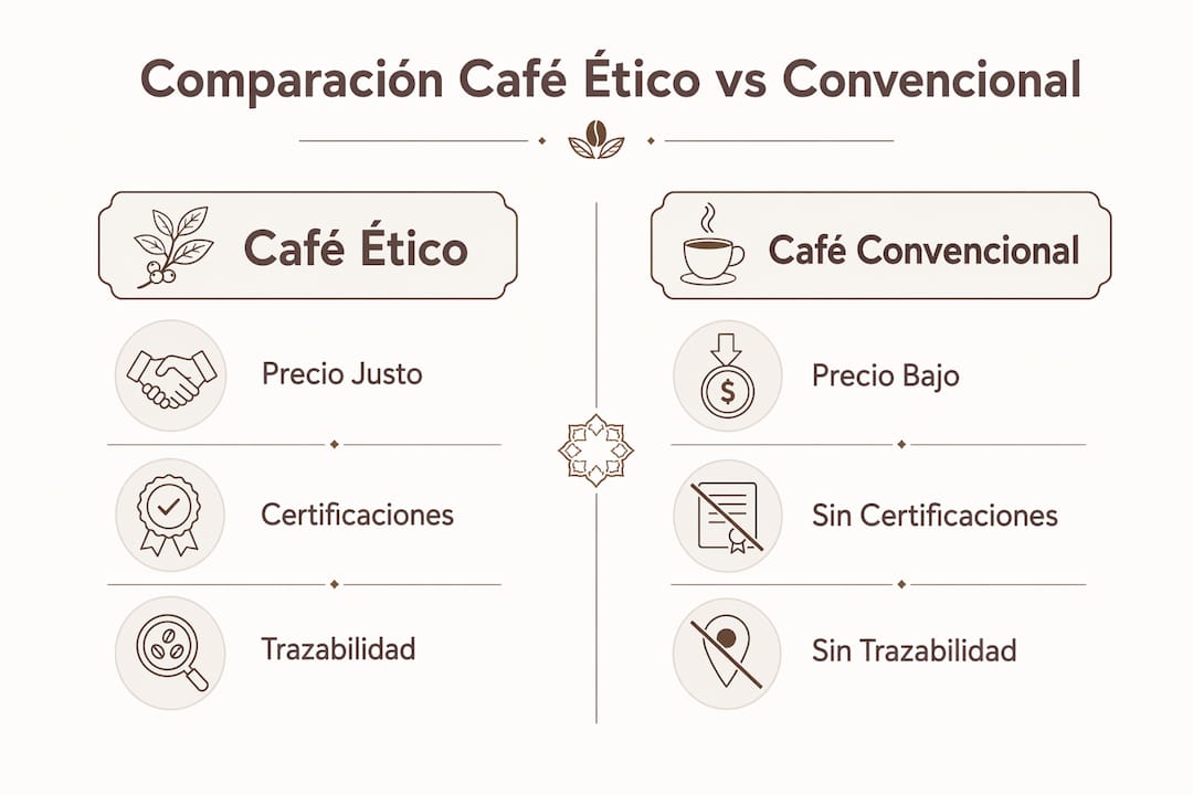 Infografía: diferencias clave entre el café de comercio justo y el café convencional